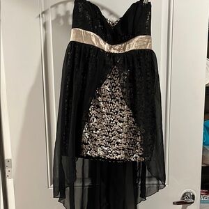 Black and Gold Strapless High/low sequin Dress